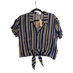 Garage Blue and Yellow Striped Cropped Blouse - L